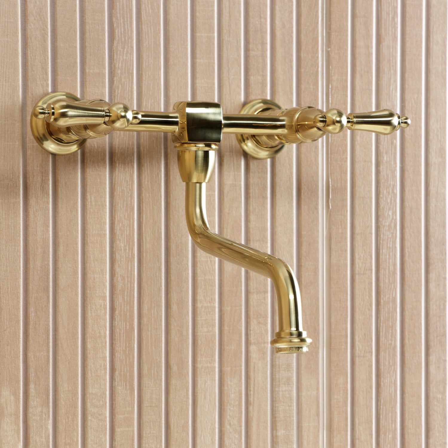 Kingston Heirloom KS1217AL - Heritage Double-Handle 2-Hole Wall Mount Bathroom Faucet, Brushed Brass — thumbnail 3